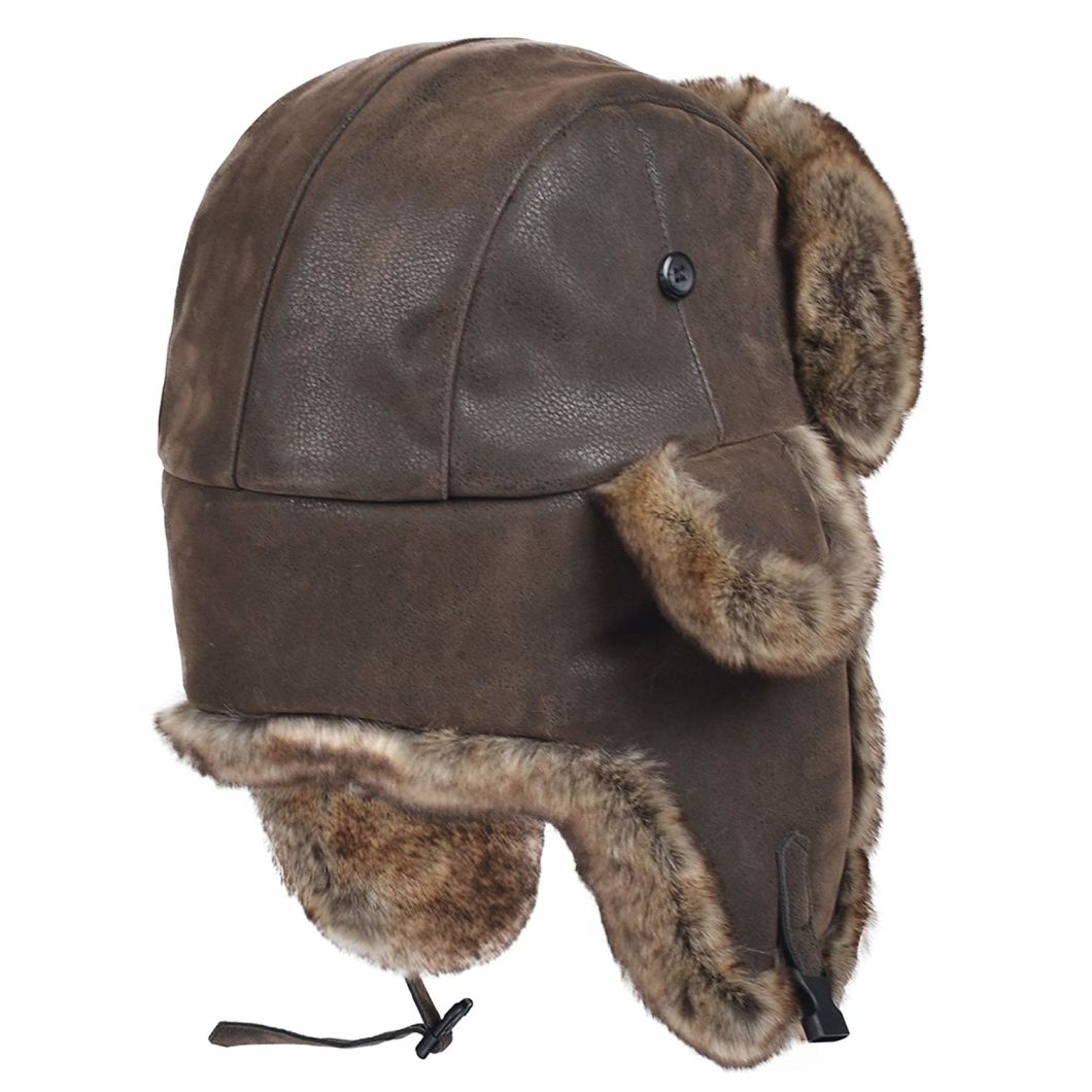 Winter Trapper Pilot Aviator Knit Russian Ushanka Leather Bomber Hat