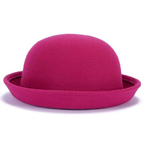 Women Roll-up Brim Fedora Bucket Classic Wool Bowler Round Hat
