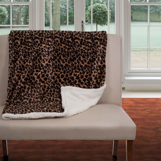 100% Polyester Animal Print Pattern Throw Sherpa PV Fleece Blanket