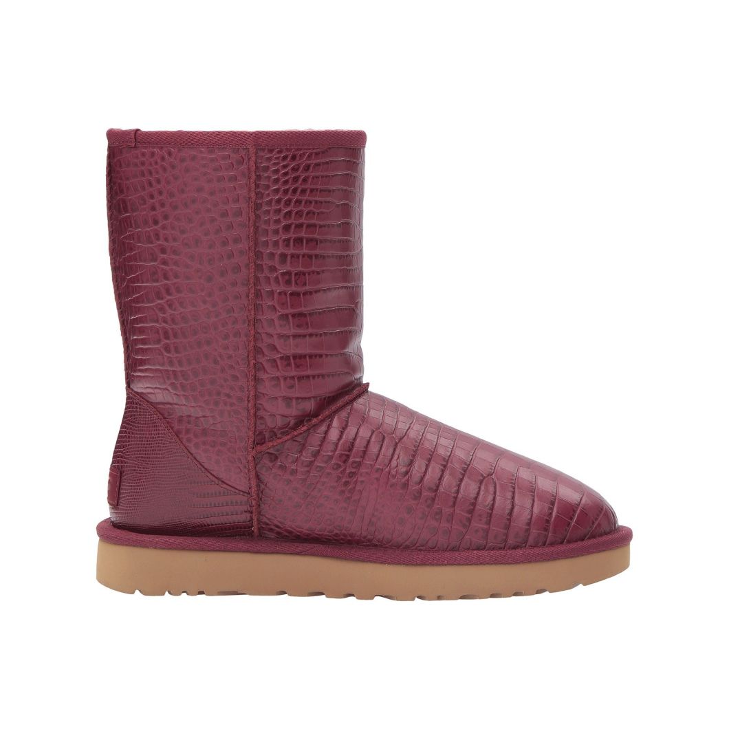 Red Women Embossed Plaid Pattern Ankle Fur Genuine Leather Snow Boots Winter Boots