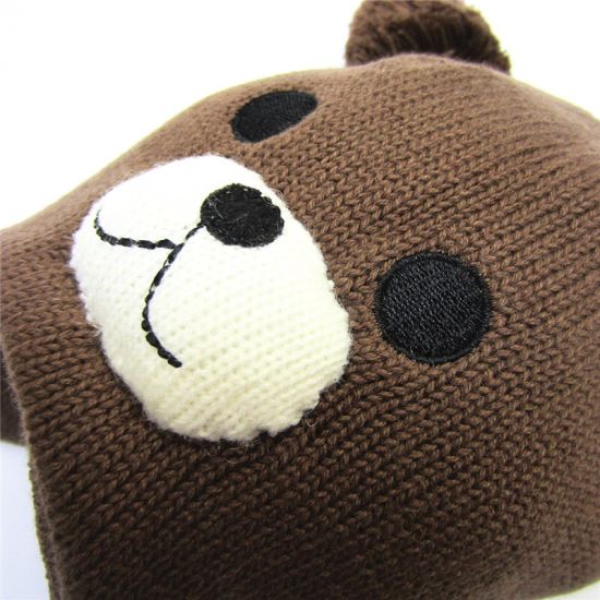 Bear Ear Kids Baby Hats Beanie Warm Hooded Knitted Scarf Set Earflap Caps