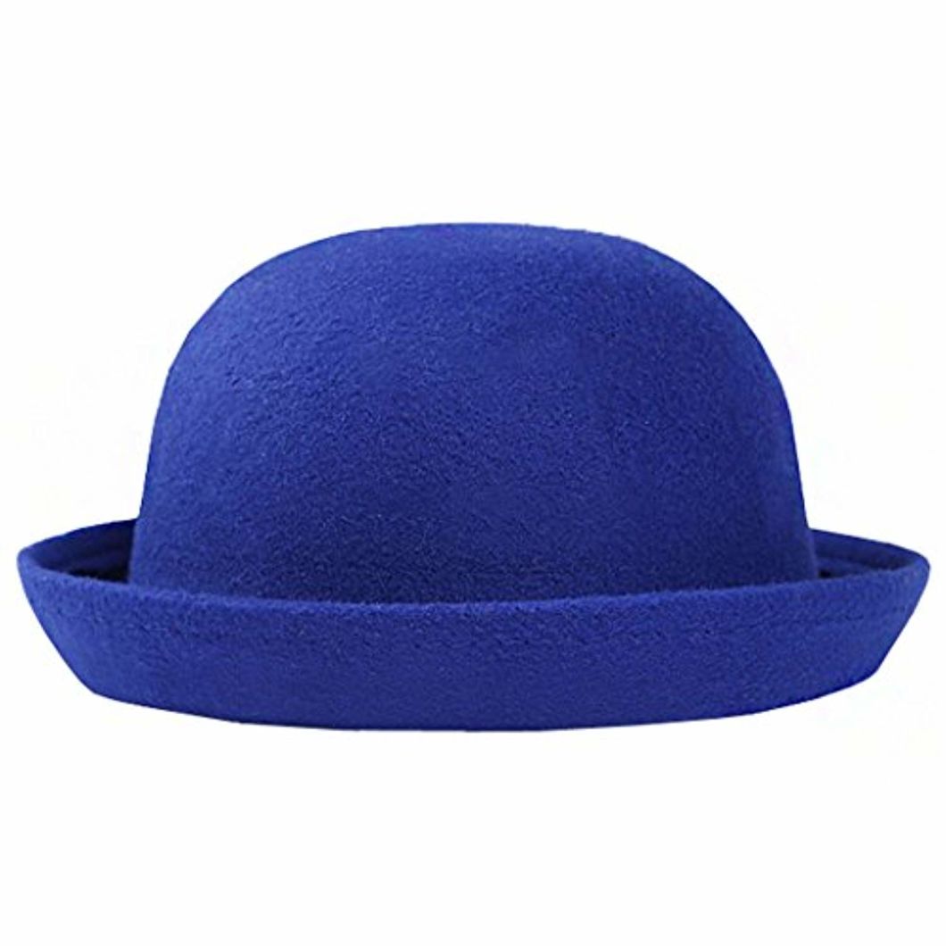 Women Roll-up Brim Fedora Bucket Classic Wool Bowler Round Hat