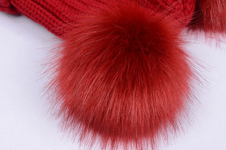 Acrylic Custom Winter Warm Beanie Knitted Double Pompom Hat