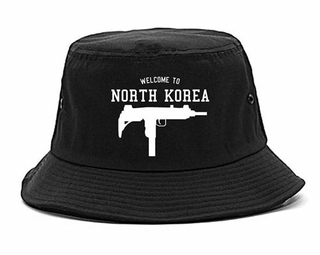 Cotton Bucket Korea Hat with Uzi Machine Gun Graphic Print