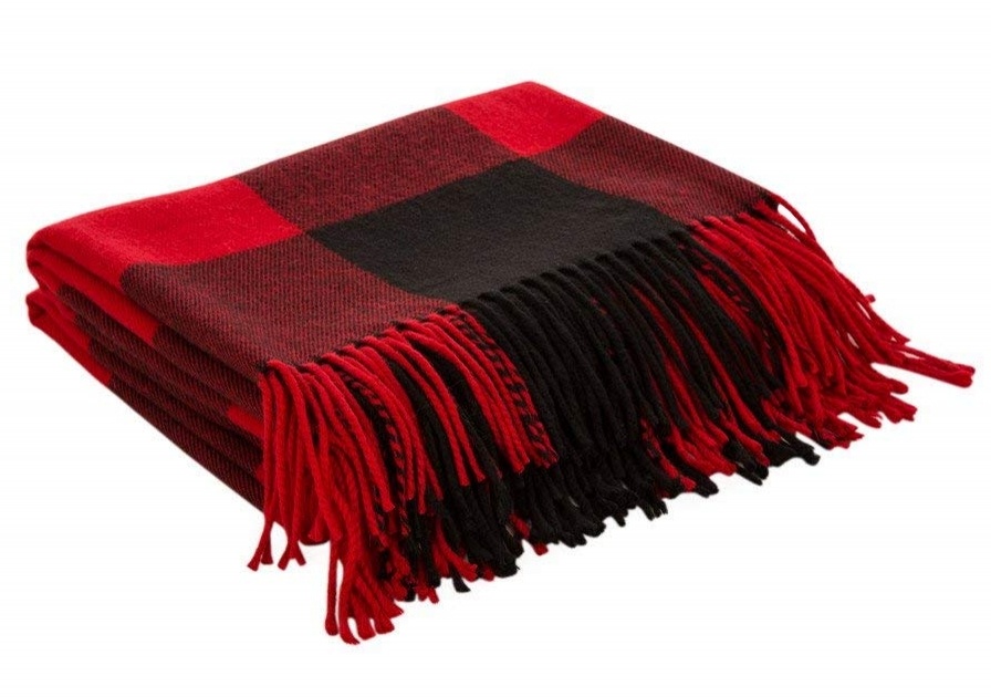 BSCI Audit Winter Warm Classic Red and Black Plaid Acrylic Woven Scarf
