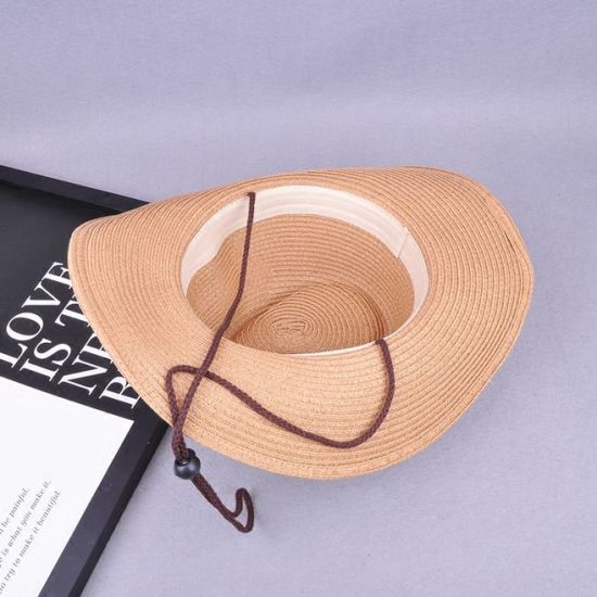 Summer Sun Hat with String Cheap Paper Straw Cowboy Hats for Men