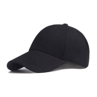 Promotional Unisex Fashion Adjustable Six Panel Black Vintage 100% Wool Baseball Cap
