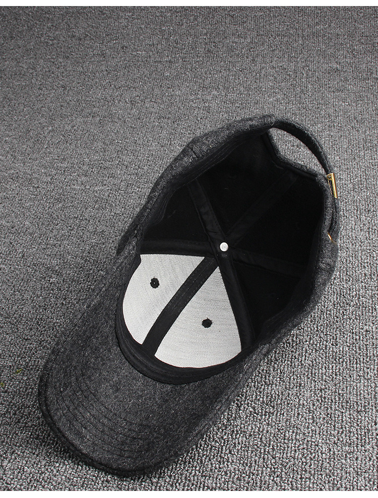 Promotional Unisex Fashion Adjustable Six Panel Black Vintage 100% Wool Baseball Cap