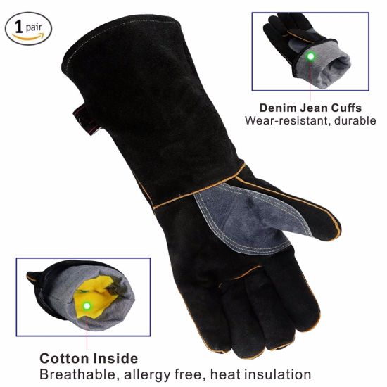 BSCI Audit 100% Leather Heat Resistant Gloves with Kevlar Stitching