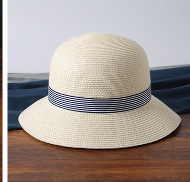 Custom Lady Plain Summer Women Straw Hat with Ribbon Bowknot