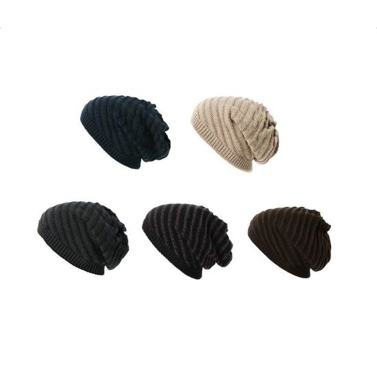 100% Acrylic Double-Laver Winter Warm Soft Knit Slouch Beanie Hat