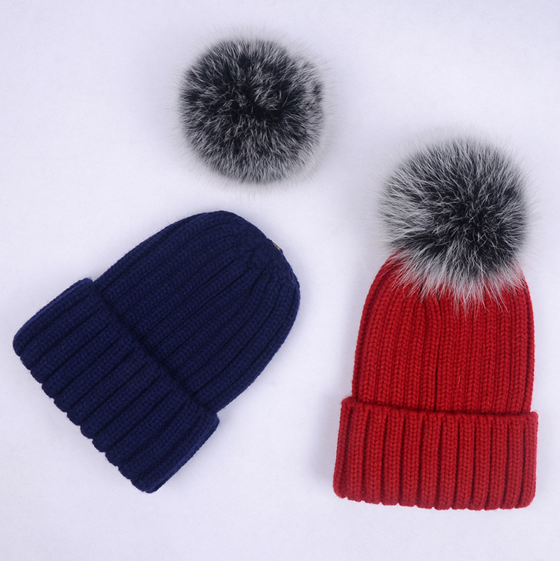 Winter Warm Beanie Knitted POM POM Hat Fur for Women