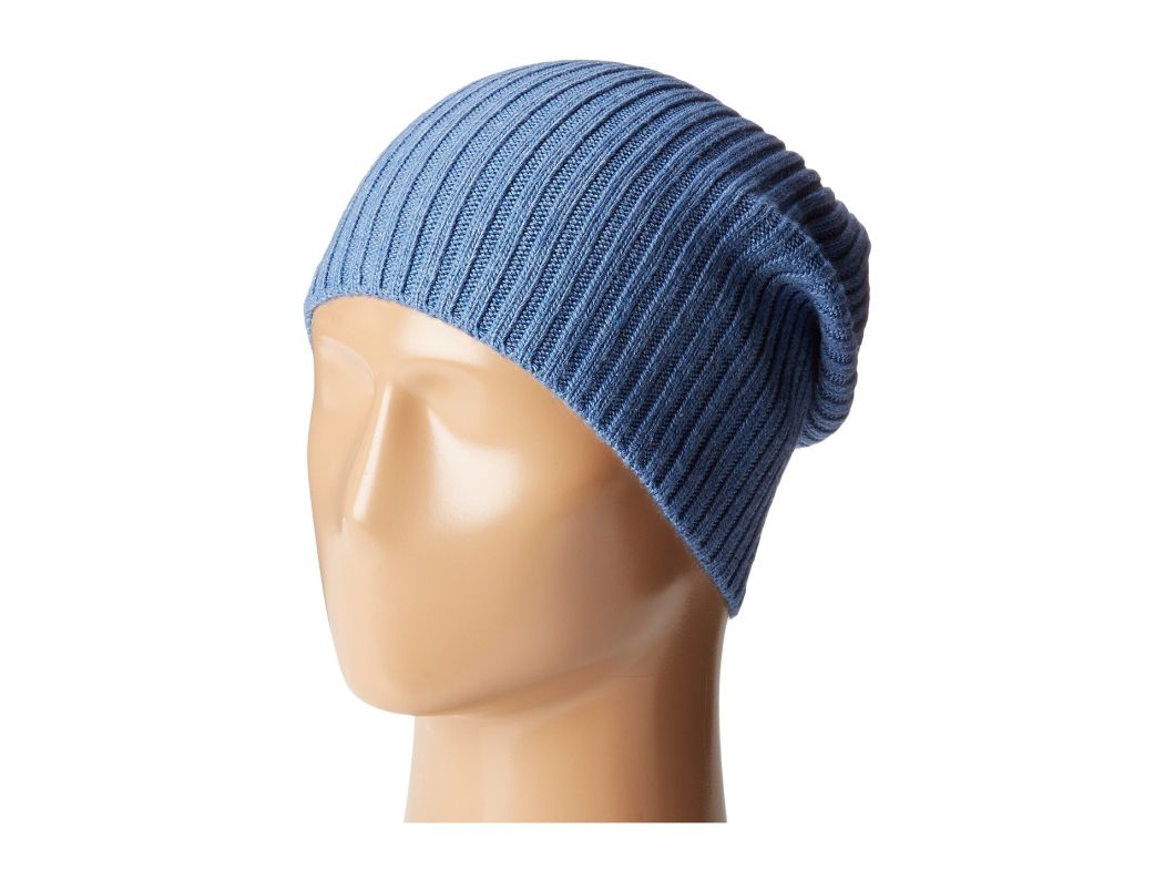 Warm Blue Blank Slouchy Ribbed Knitted Unisex Winter Hat Beanie