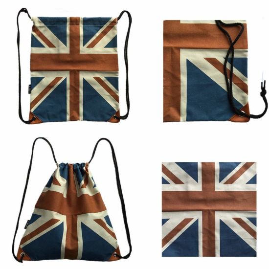 Sedex Audit Wholesale Custom Man Women Flag Pattern Hemp Drawstring Bag with Durable Canvas and Cotton for Gym Sports Books Small Laptop