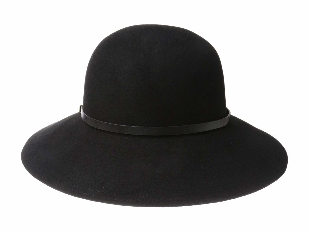 Women Wide Downturned Brim Wool Felt Hat with Leather Hatband