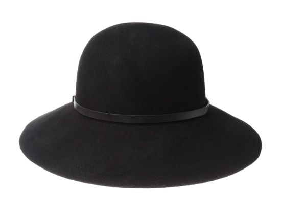 Women Wide Downturned Brim Wool Felt Hat with Leather Hatband