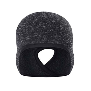 Winter Running Fleece Lined Skull Beanie Hat with Ponytail Hole