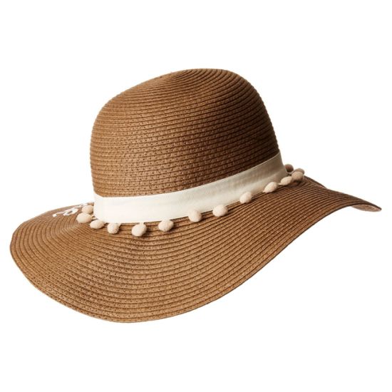 Paper Women Straw Hat with Embroidered Word Detailing Adorns Brim