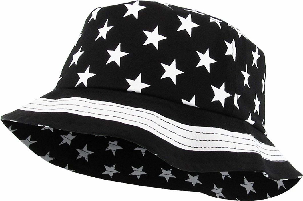Cotton Durable Smooth Print Bucket American Flag Hat Summer Boonie