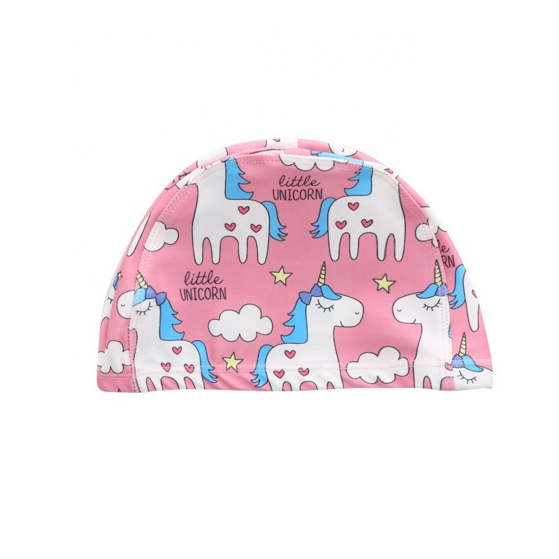 Promotional Beach Hat Custom Kid Cartoon Swimwear Fashion Lycra Swim Cap with Nylon