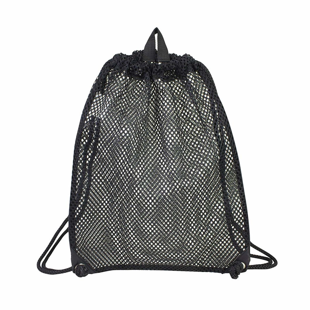 Custom Man Women Breathable Polyester Mesh Drawstring Bag with Cinch-Able Closure for Sports Poolside Beach