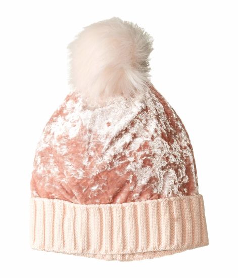 BSCI Audit Ribbed Knit Folded Cuff Crushed POM Velvet Hat