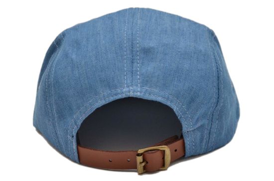 BSCI Audit 5 Panel Baseball Cap with Genuine Leather Strap Patch Logo