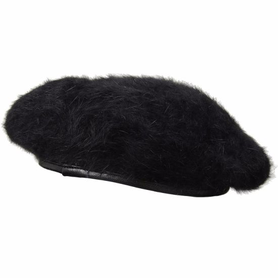 Wholesale Custom Knit Beret Faux Angora Hat with Leather Band for Women