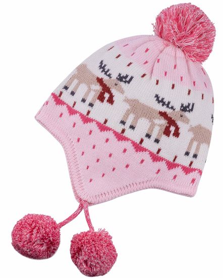 100% Cotton Cute Toddler Beanie Knitted Earflap Baby Pompom Hat