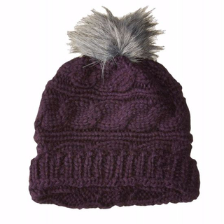 100% Acrylic Winter Warm Ribbed Edge Beanie Knitted Slouchy Pompoms Fur Hat