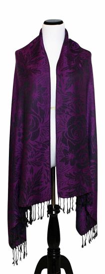 Acrylic Jacquard Scarf Women Fashion Rose Pattern with Fringe