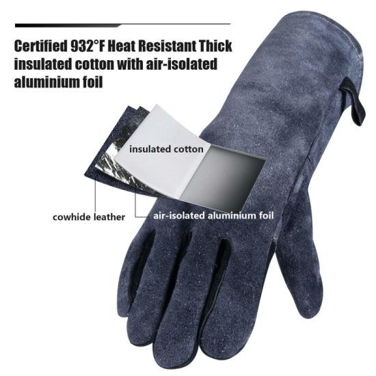 Custom Heat Resistant Leather Welding Gloves with Long Sleeve and Insulated Cotton Lining