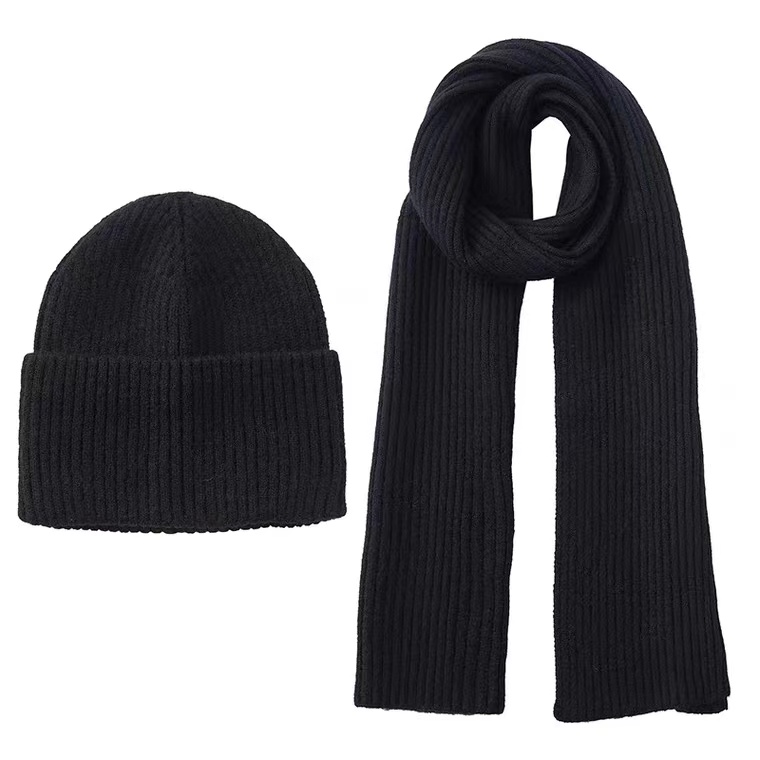 100% Acrylic Embroidered Beanie Knitted Warm Hat and Scarf Wholesale