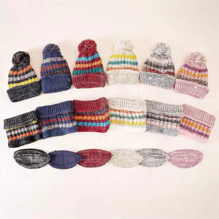 Women Soft Warm Thick Cable Knitted Winter Hat and Scarf