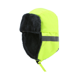 Hi-Vis Reflective Safety Winter Hat with Ear Flaps – Windproof Insulated Work Cap, Faux Fur Lined Trapper Hat for Cold Weather