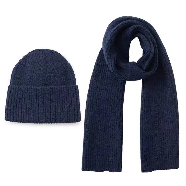 100% Acrylic Embroidered Beanie Knitted Warm Hat and Scarf Wholesale