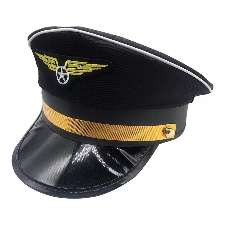 Cotton Unisex Gold Band Embroidered Pilot Hat for Costume Uniform - Buy ...