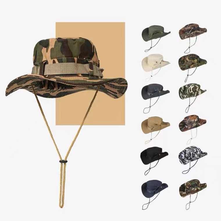 Custom Polyester Breathable Camouflage Bucket Hat Camo with String