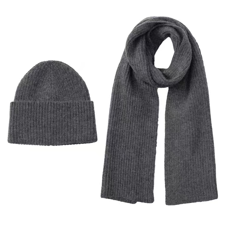 100% Acrylic Embroidered Beanie Knitted Warm Hat and Scarf Wholesale