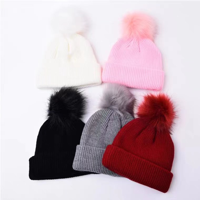 Winter Warm Acrylic Striped Beanie Knitted POM POM Hat Baby